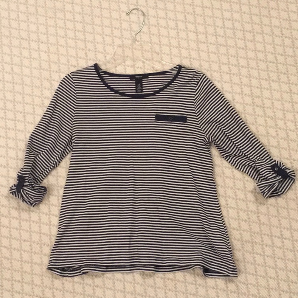 Blue and white striped blouse